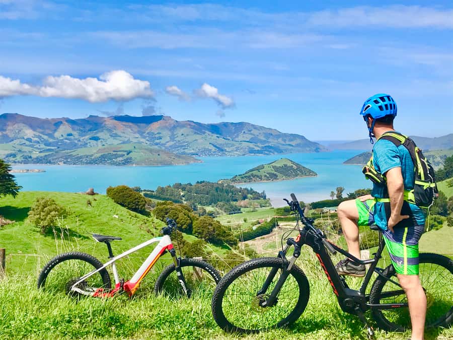 Akaroa: Guided Electric Mountain Bike Tour-Lava Loop - Getting fitted with the electric mountain bike