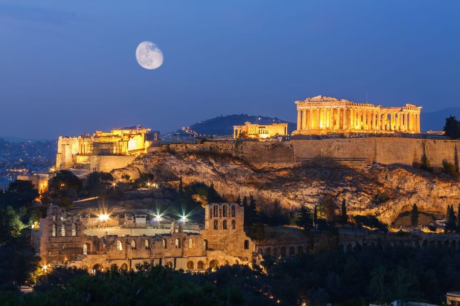 Athens: 2-Hour Highlights Tour by E-Bike After Sunset - Acropolis views and the Odeon of Herodes Atticus