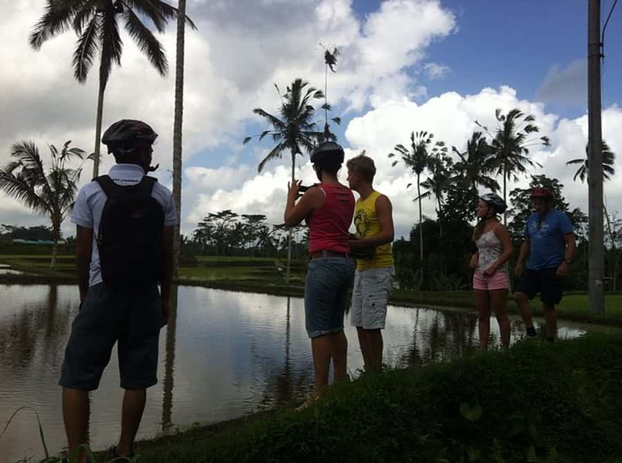 Bali Downhill Cultural Cycling Tour - Coffee with a priest in a family compound