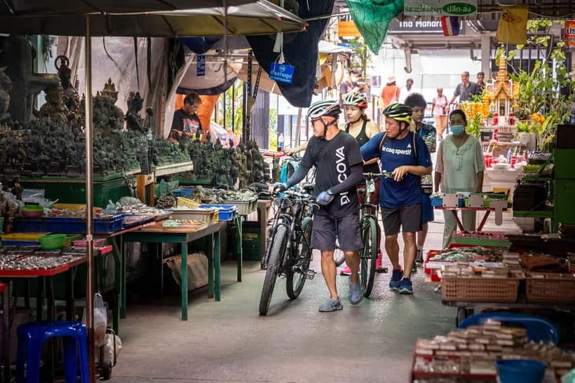 Bangkok: Backstreets and Historic Temples Bike Tour - Crossing Rama VIII Bridge above the Chao Phraya