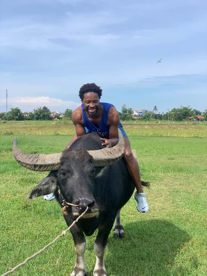 BUFFALO RIDING -BASKET BOAT & BIKE TOUR-HOI AN - The nipa palm boat ride