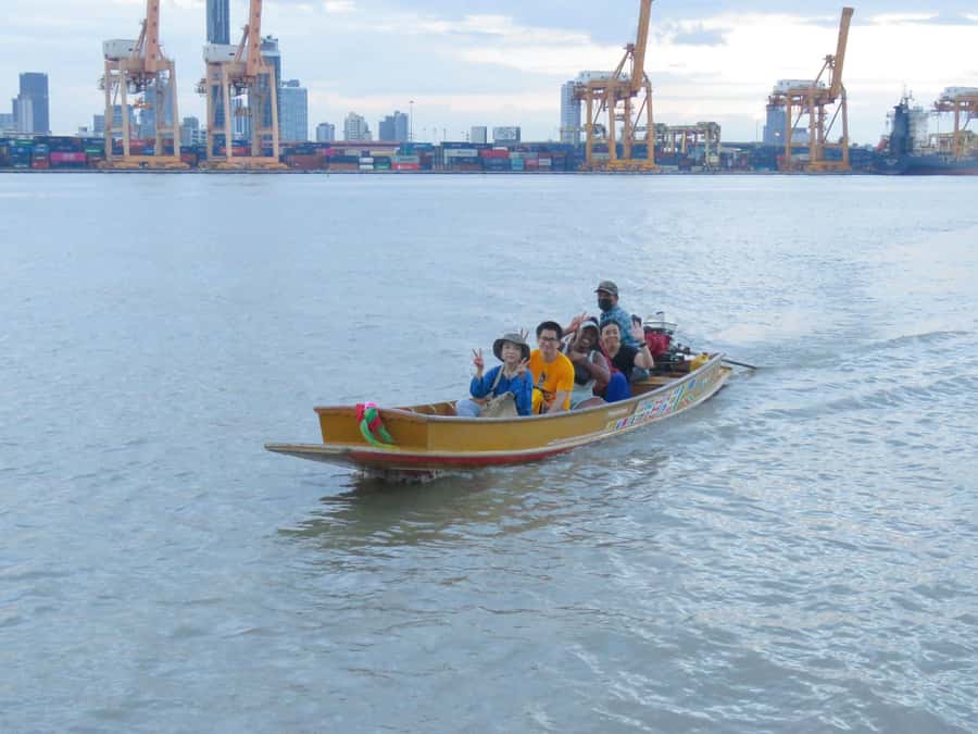Explore Bangkok jungle by bike, kayak & boat - small group - A longtail boat beside Bangkok’s working port