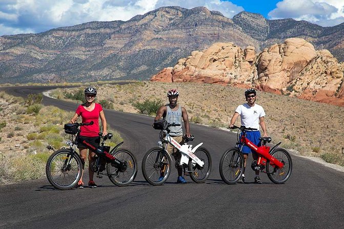 Riders on a red rock desert road outside Las Vegas