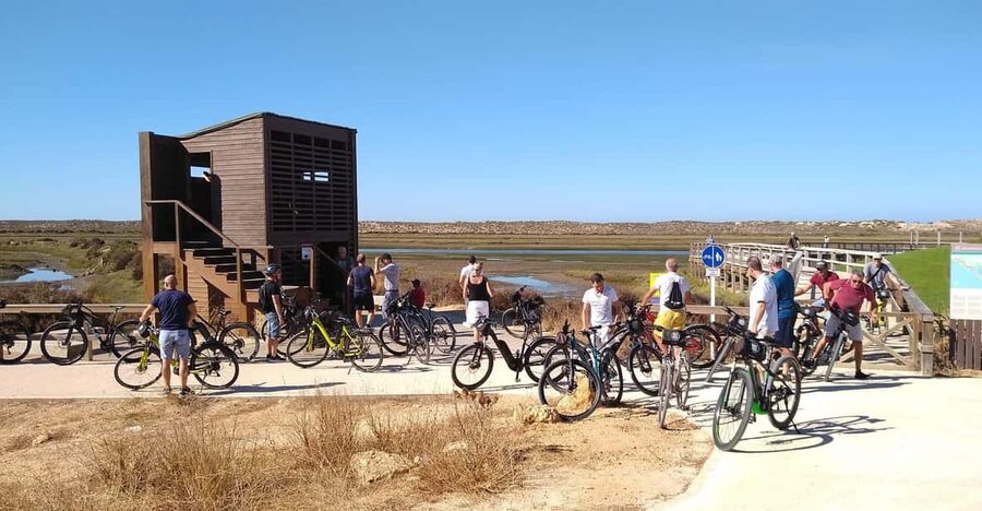 Ria Formosa: Guided Bike Tour (3h), Início na Quinta do Lago - Riding through wetlands, lakes, and salt pans